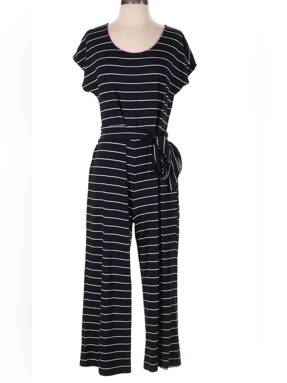 Old Navy Striped Black & White Tie-Waist Jumpsuit (L)